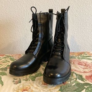 KELSIE DAGGER BROOKLYN BLACK LEATHER COMBAT BOOTS